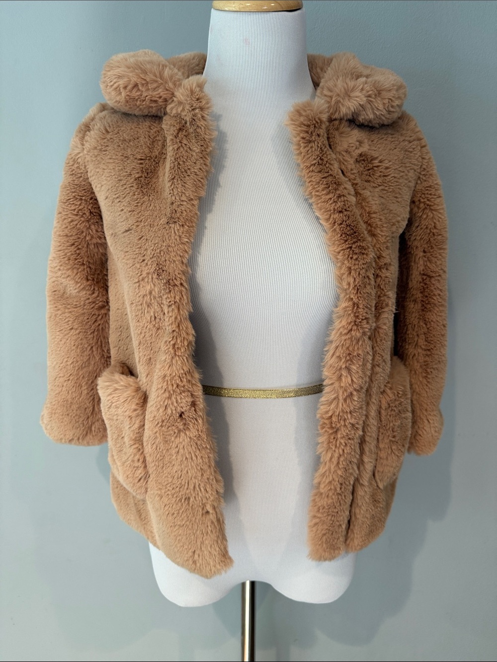 NWT H&M Soft Plush Faux Fur coat in Tan- 6-7 years